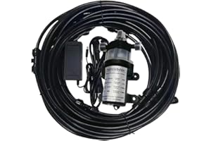 Furnrubden Misting System with Pump, Patio Misting Cooling System, 68.24FT Tubing +29 Brass Spray Nozzles, Outdoor Water Patio Misters for Outside Patio, RV Camper Marine Greenhouse, Fan, Trampoline