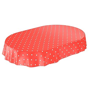 ANRO Wachstuchtischdecke Wachstuch Wachstischdecke Tischdecke Punkte Gepunktet Dots Tupfen Rot Oval 140 x 180cm