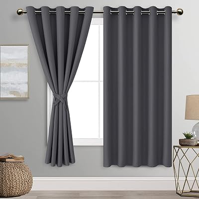 DWCN Dark Grey Blackout Curtains 2 Panels 66x72 Eyelet Thermal Insulated