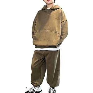 Tracksuit for Boys 2 Piece Baggy Hooded Sweatsuit Outfit Kids Pullover Hoodie with Pocket & Elastic Cuff Jogger Pants