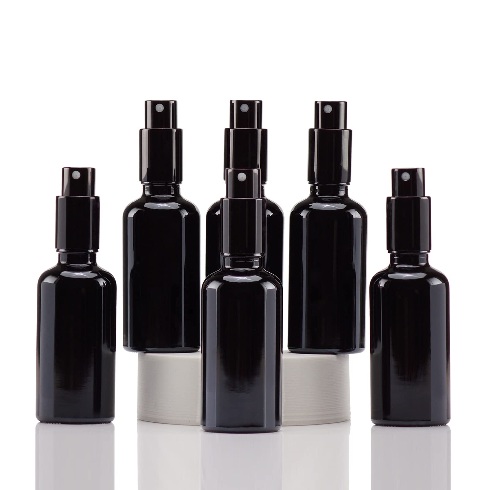 Yizhao 50ml Black Glass Spray Bottle for Essential Oils, Small Empty Fine Mist Spray Bottle, for Cleaning, Aromatherapy, Cosmetic Sprays, Hair –6 Pcs