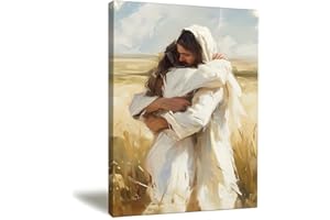 Balgardekor Jesus Running After Lost Lamb Christian Painting Canvas Wall Art Jesus and Lamb Religious Inspirational Home Decor for Living Room Bedroom Office Church (1, Hug, 12 x 16 Inches)