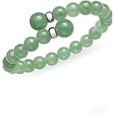 Belacqua Natural Green Jade Cuff Wrap Bracelet in Sterling Silver, Gemstone Sizes 6mm and 10 mm, Flexible fit, Standard Length -7.5, Fashion Jewelry for Women, Gift Box Included