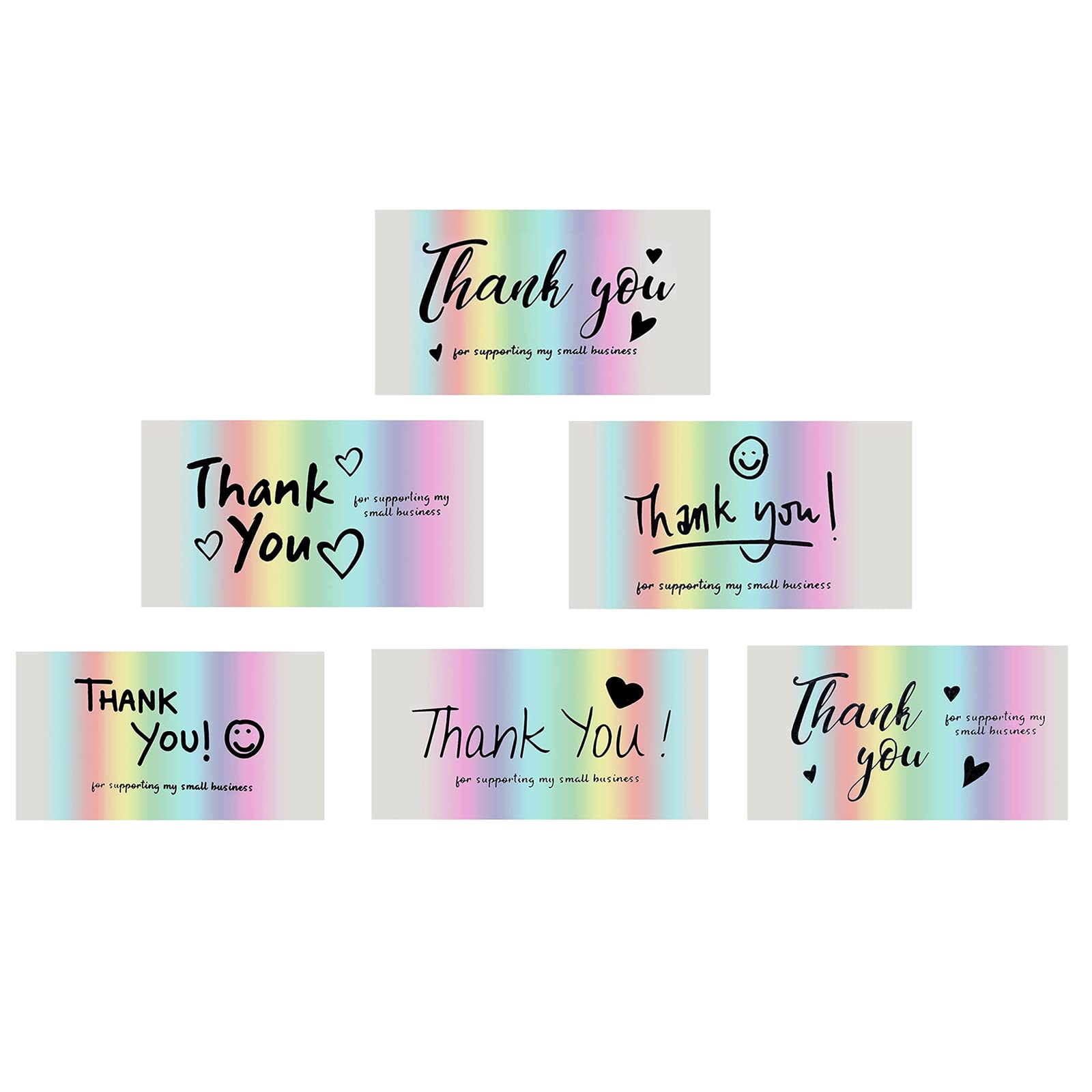 120Pcs Thank You Cards, Holographic Rainbow Thank You Cards, Thank You for Supporting My Small Business, 6 Styles Thank You Business Card, Customer Appreciation Package(9 × 5 cm).