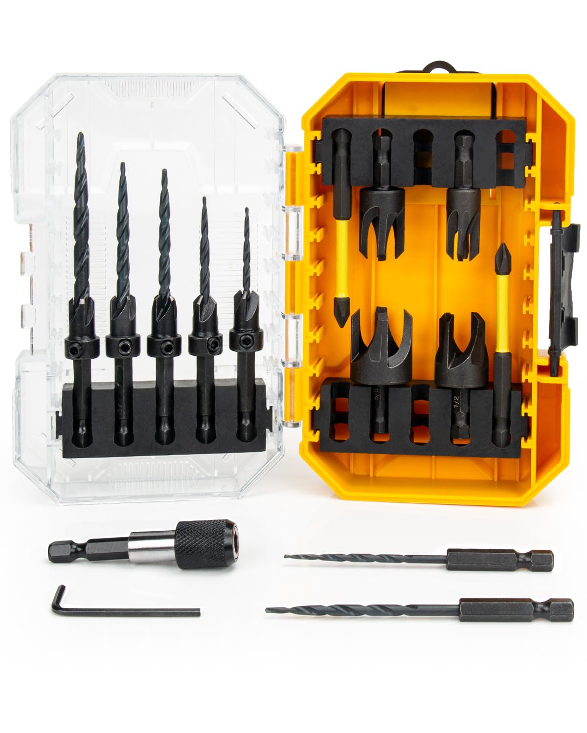 Photo 1 of 16PCS Countersink Drill Bit Set, Adjustable Depth Tapered Drill Bits with 4 Wood Plug Cutters & 1/4" Hex Shank, Counter Sink Drill Bit for Wood with Storage Box