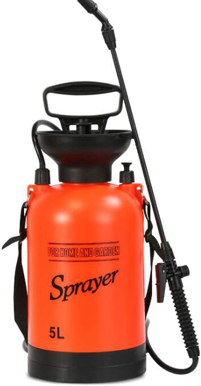Garden Sprayer 1.32 Gallon Garden Pump Sprayer Pump Action, Lawn Portable Weed Sprayers Bottle Hand Pressure Spray for Garden with Pressure Relief Valve,Adjustable Shoulder Strap and Nozzles-5L