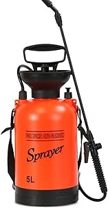 Garden Sprayer 1.32 Gallon Garden Pump Sprayer Pump Action, Lawn Portable Weed Sprayers Bottle Hand Pressure Spray for Garden with Pressure Relief Valve,Adjustable Shoulder Strap and Nozzles-5L