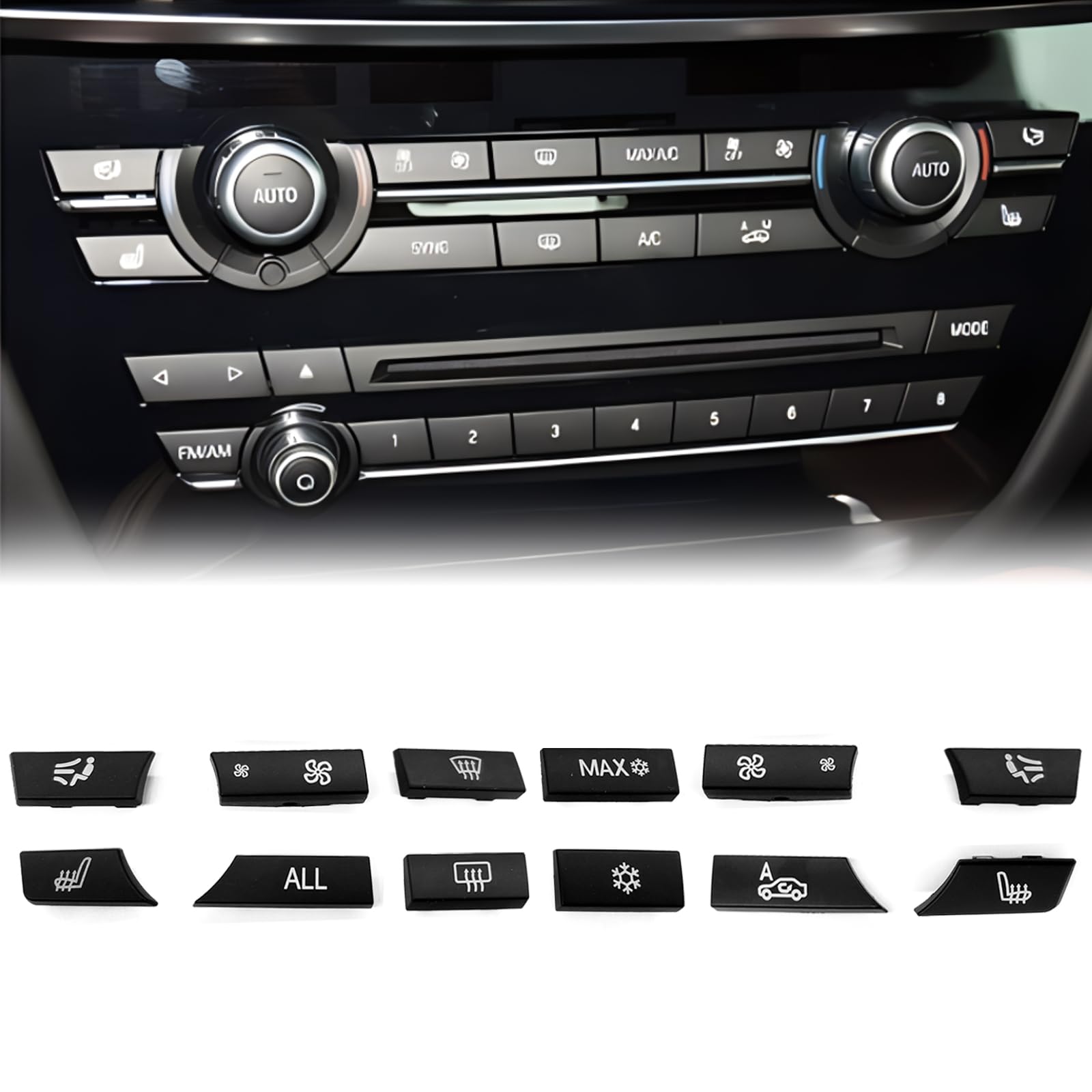 Photo 1 of 12PCS AC Buttons Climate Button Replacement A/C Heater Button Key Caps Switch Cover Repair Kit Compatible with BMW 5 6 7 F10 F01 F12 61319313923 931392