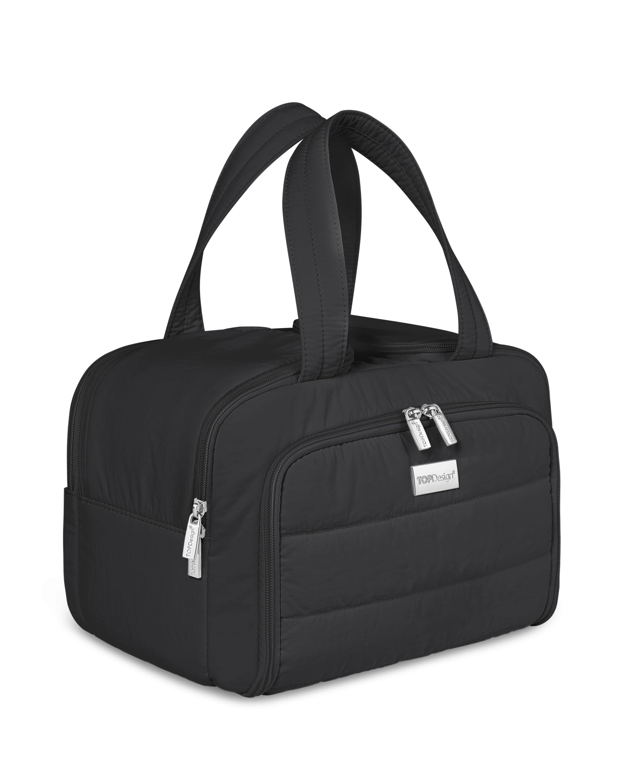 Photo 1 of TOPDesign Travel Toiletry Bag for Women, Puffer Large Toiletry Bag, Lightweight Cosmetic Makeup Organizer with Handle for Traveling, Accessories, Essentials, Toiletries (Black)