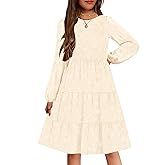 YOVION Girls Fall Long Sleeve Dress Ruffle Tiered A-Line Formal Wedding Party Dresses with Pockets for 6-12 Years