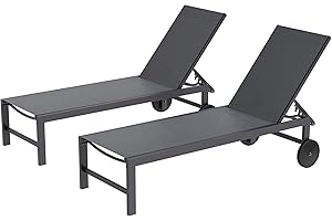 Shintenchi 2 PCS Outdoor Chaise Lounges Chair with Wheels Aluminum Reclining Patio Lounge Chairs with 5 Adjustable Position Recliner for Patio, Beach, Yard, Pool Patio Furniture Set,Dark Grey