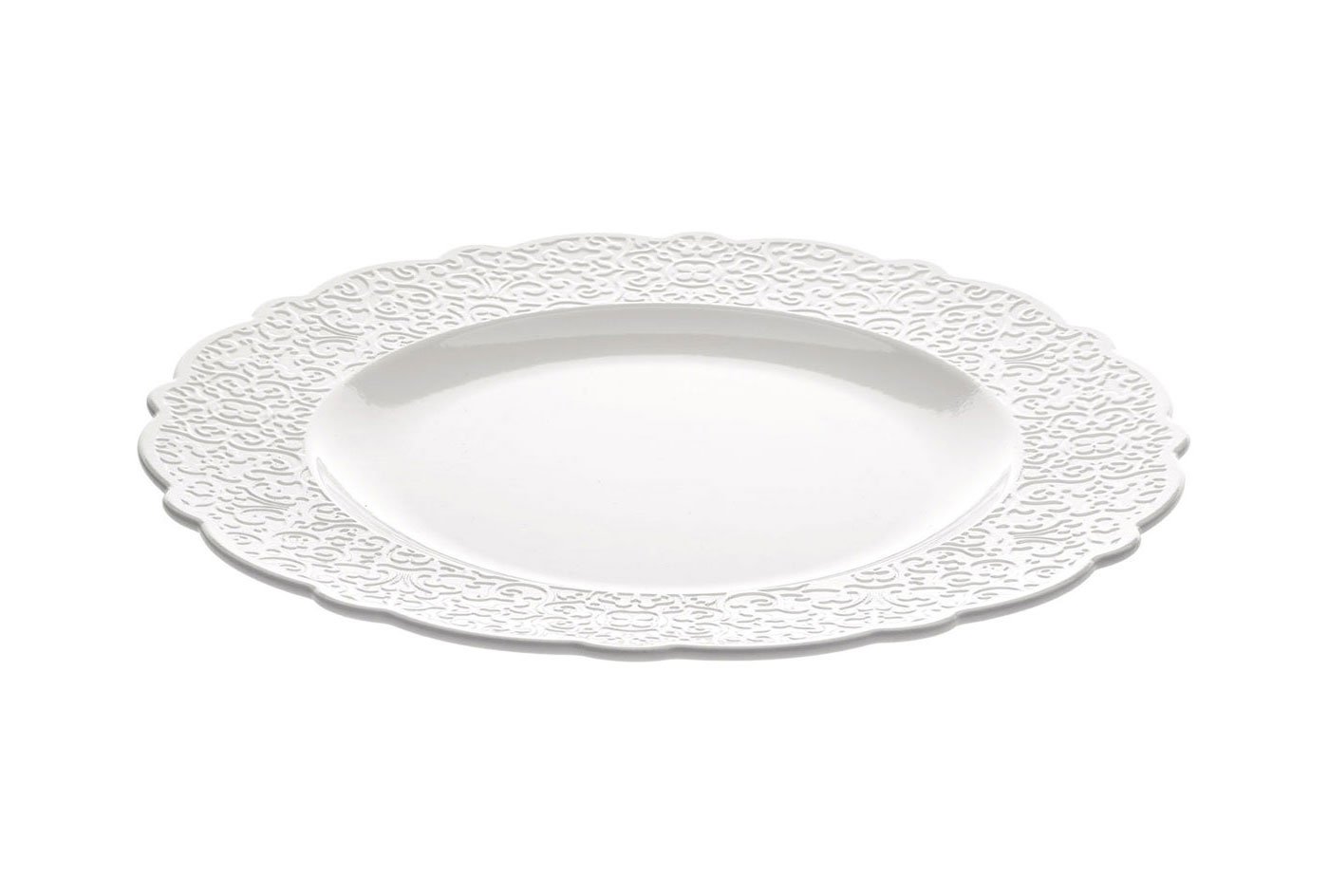 Alessi MW01/1 Dressed Porcelain Dining Plate with Relief Decoration, White - Set of 4