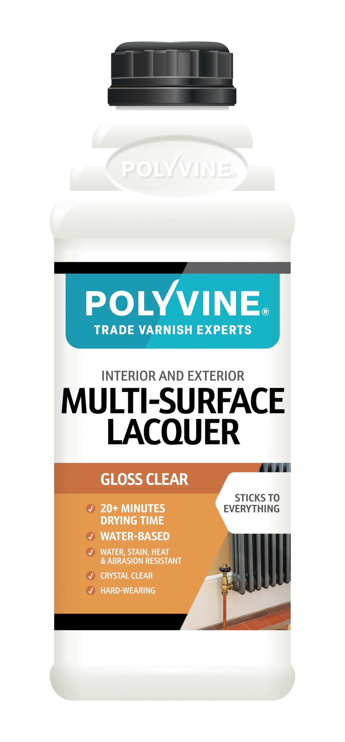 Polyvine Multi-Surface Lacquer Gloss, Satin or Dead Flat - Professional Quick Dry Clear Lacquer - Exterior, Interior Water Based Clear Sealer Protective Coating - Water & Heat Resistant, Gloss 1L