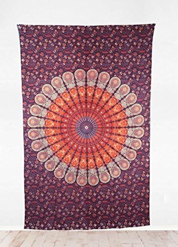 Inlakesh Mandala Tapestry (NEW 2015) 100% Cotton - For your Wall, Bedroom, Beach Throw, Meditation, Dorm Hanging - Style: Indian Buddhist Tibetan (ruby purple)