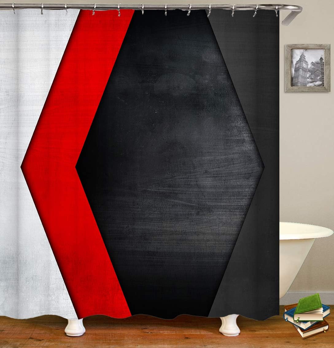Amazon Com Klattii Hd Metal Plate With Arrow Pattern Background Black And White Red Shower Curtain Set With Hooks Bathroom Decor Waterproof Polyester Fabric Bathroom Accessories Bath Curtain Home Kitchen