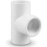 3/4 Inch PVC Tee Pipe Fitting, Schedule 40 Socket x Female NPT x Socket Tee, White PVC Plumbing Connector for Irrigation &amp; Cold Water Systems