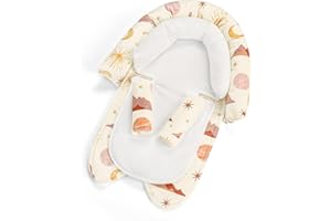 WINGHENLEE Infant Car Seat Insert for Newborn Girls Boys, Upgraded 2-in-1 Baby Carseat Head Support, Soft Reversible Baby Car Seat Insert Cushion Pad for Car Seat, Stroller, Bouncer, Swing, Moon