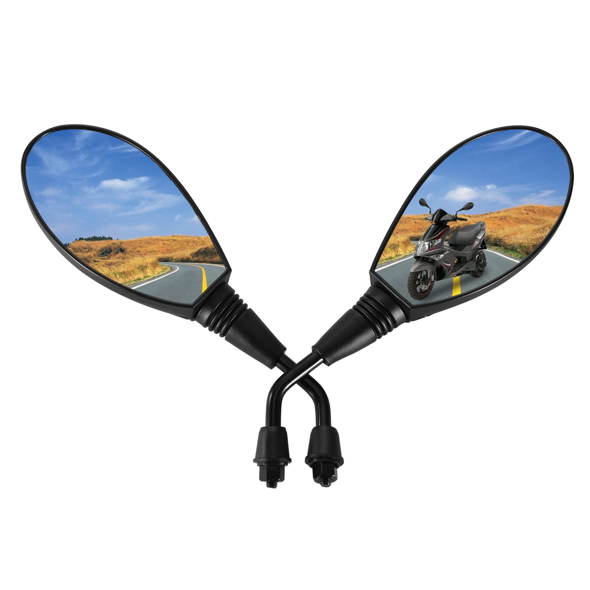 GOOFIT 8mm Clockwise Motorcycle Scooter Moped ATV Mirrors Black Fits Replacement For GY6 Touring Bikes Sport Bike Cafe Racers Electric Scooters Side Rear View Mirrors