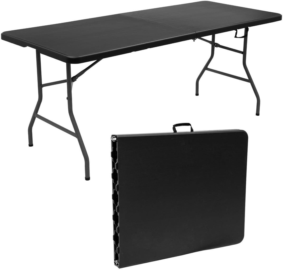 Custpromo 6' Folding Picnic Party Dining Portable Work Table, Fold in Half, Outdoor and Indoor Use (Black)