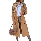 BZB Women's Long Coat Notched Lapel Collar Double Breasted Pea Coat Winter Elegant Wool Blend Over Coats Jackets