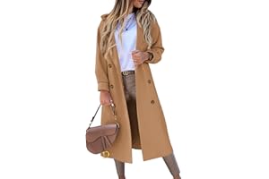 BZB Women's Long Coat Notched Lapel Collar Double Breasted Pea Coat Winter Elegant Wool Blend Over Coats Jackets