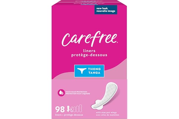 Carefree Original Thong Panty Liner, Comfortable Protection Designed for Thong Underwear, Regular, 98 Count