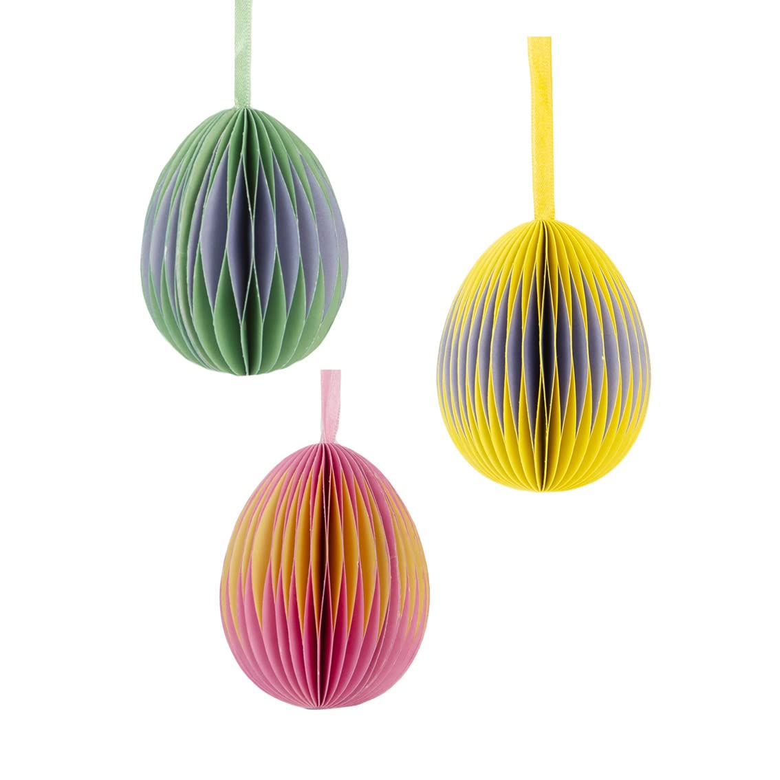 Talking Tables Honeycomb Easter Egg Decorations - Pack of 3 Paper Baubles for Tree in Green, Yellow & Purple, Small Size