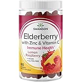 Swanson Elderberry Gummies with Zinc & Vitamin C - Immune Support Supplement Promoting A Healthy Immune System - (Lemon Raspberry, 60 Gummies)