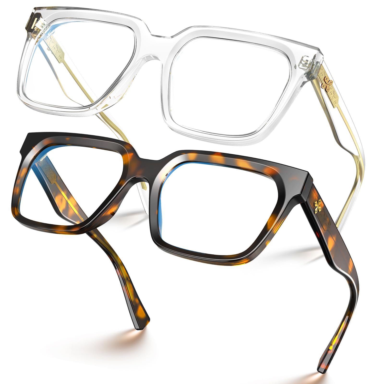Photo 1 of VISOONE 2 Pack Rectangle TR90 Blue Light Blocking Glasses Computer Eyewear with Preppy Look for Women and Men Cougar