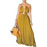 SHINFY Womens Summer Spaghetti Strap Dress Sleeveless Sexy Cutout Drawstring Boho Maxi Dress Beach Vacation Dresses