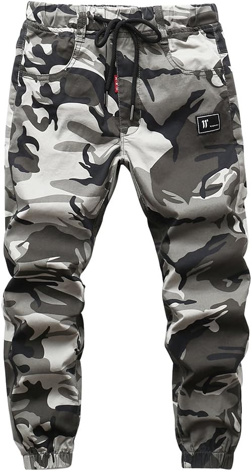 LOKTARC Boys Camo Pants Kids Pull On Drawstring Youth Camouflage Cargo Joggers