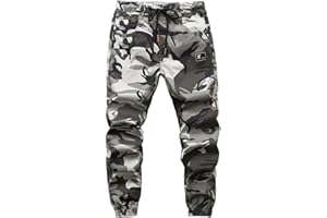 LOKTARC Boys Camo Pants Kids Pull On Drawstring Youth Camouflage Cargo Joggers