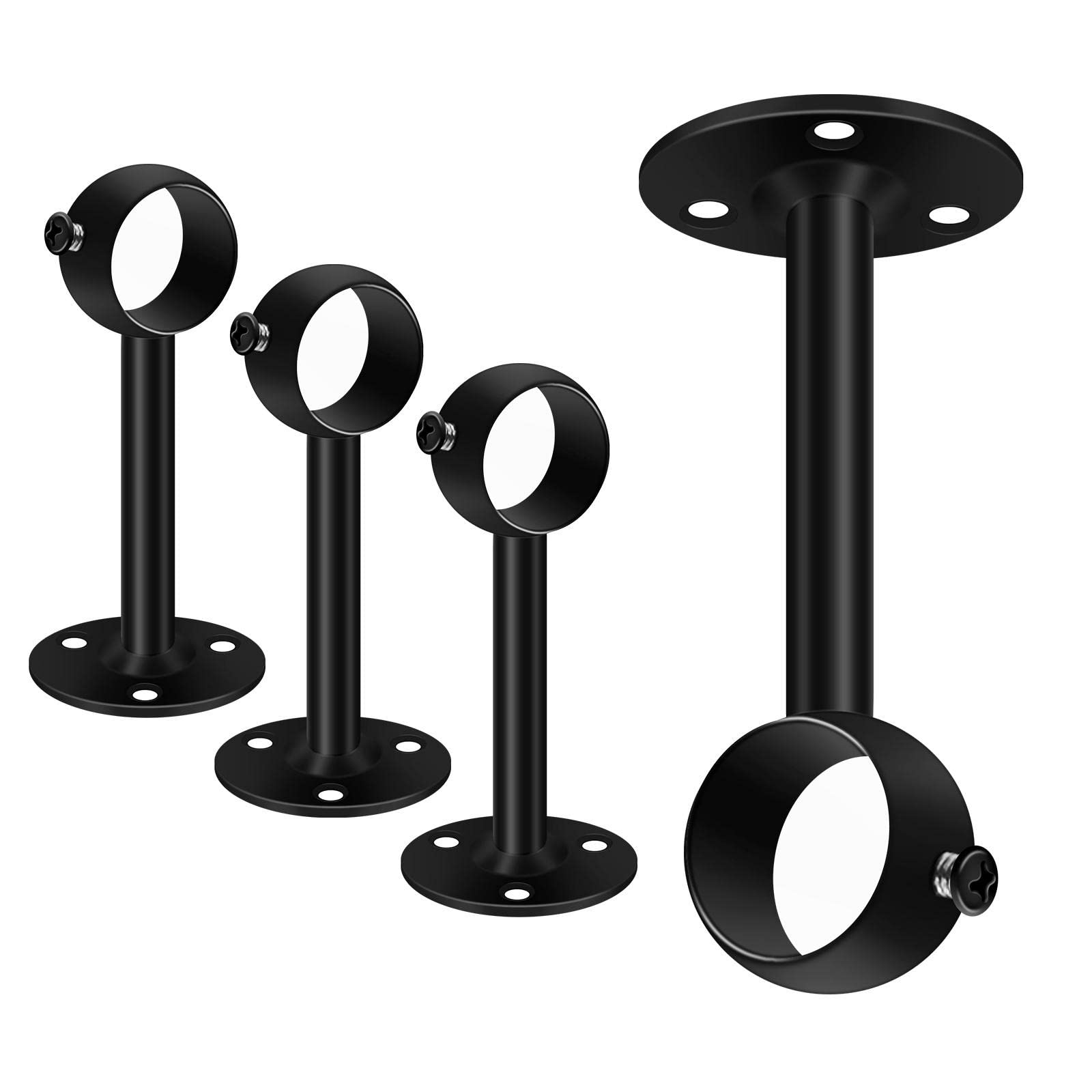 TOKPLNU Ceiling Curtain Pole Brackets, Heavy Duty Metal Curtain Rail Brackets, Stainless Steel, 25mm Black Curtain Rod Holder for Wardrobe Flange Closet Pole Socket