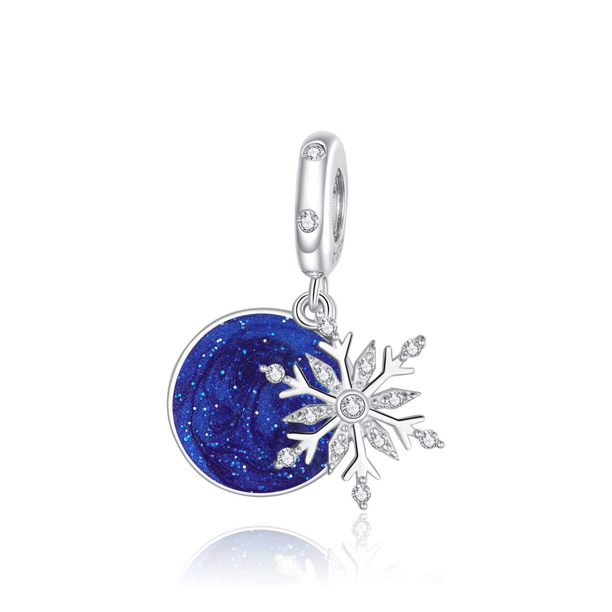 Christmas Charm Beads 925 Sterling Silver Snowflakes Glass Bead Charms Safety Chain for Charm Bracelets,Compatible with Pandora Charms European Bracelet Woman Jewellery (A)