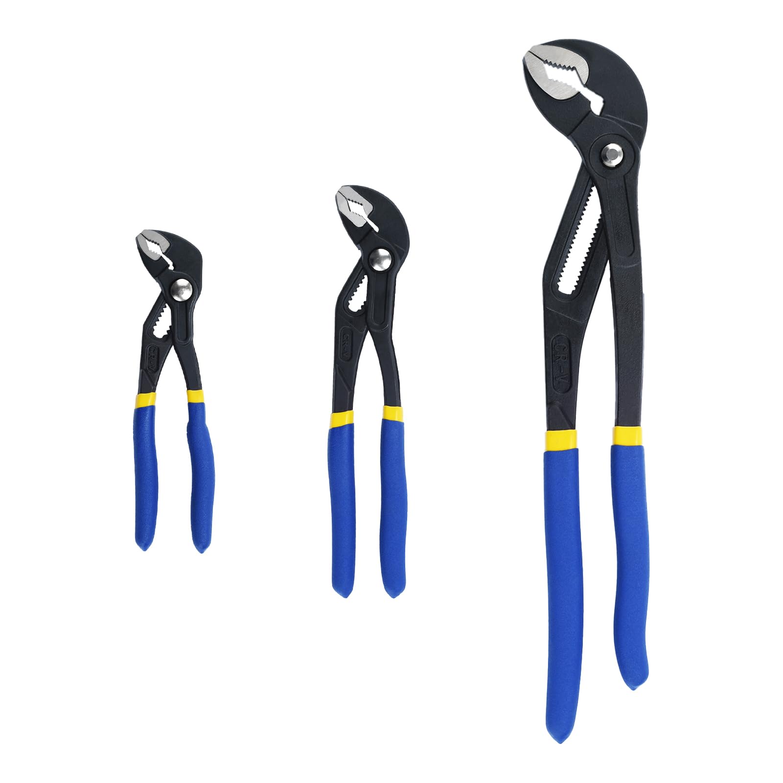 Photo 1 of 3pcs Adjustable Groove Joint Pliers Set, V-jaw Pliers with Push Button Quick Release (7-inch, 10-inch, 16-inch) (Blue)
