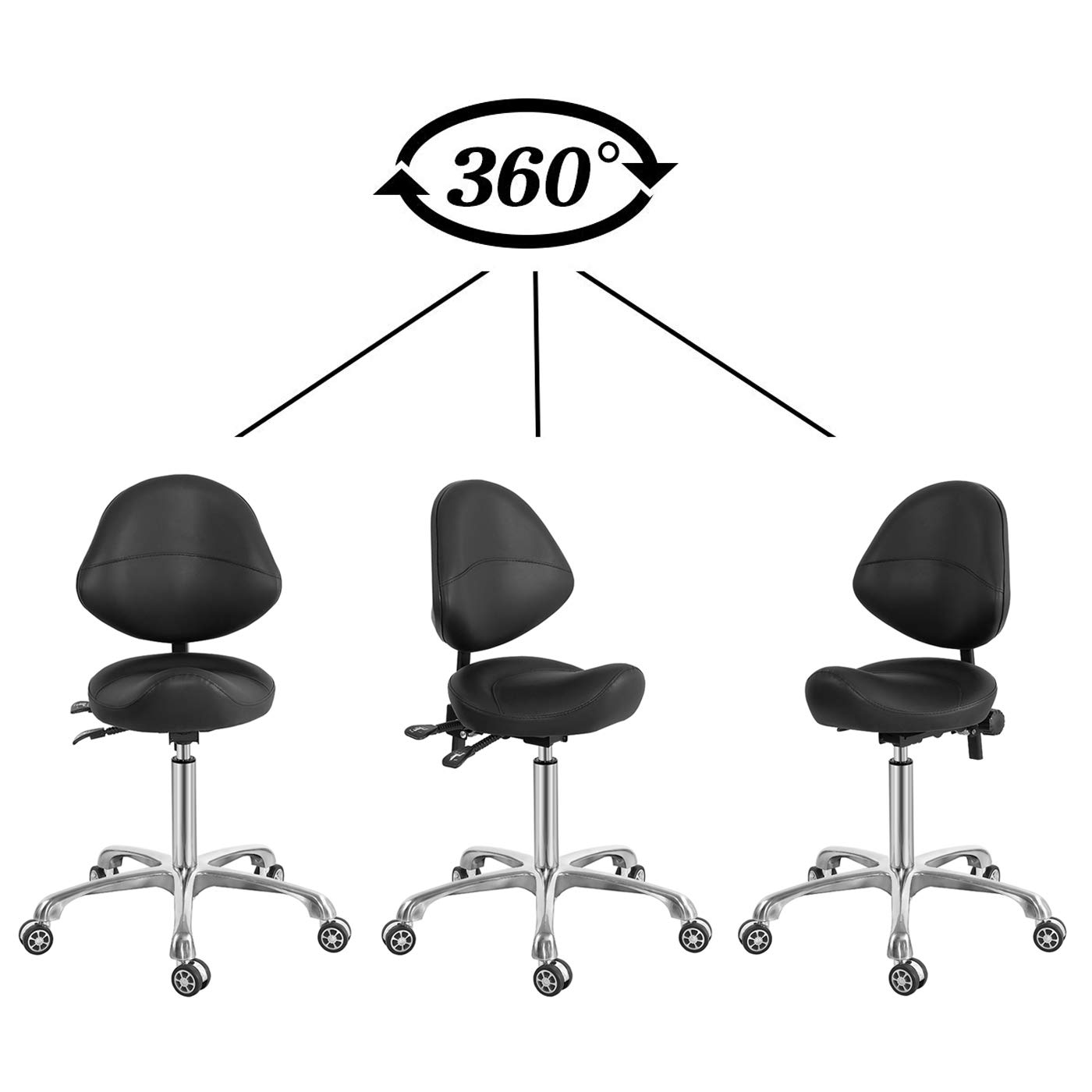 Saddle Stool Chair with Back Support, Heavy-Duty(350LBS), Hydraulic Rolling Swivel Adjustable Stool Chair for Salon Spa Beauty Massage Dental Clinic Home Office Use(Black): Beauty
