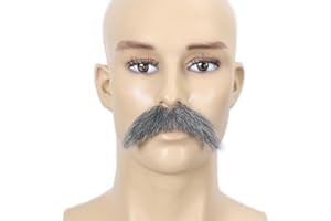 Adytom 100% Hand Knoted Lace Base Heat Resistant Synthetic Fiber Fake Novelty Beard Goatee Halloween Costume Facial Hair Mustache (Grey)