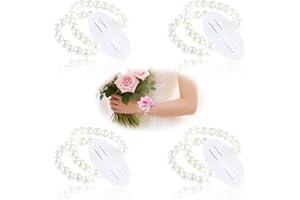 HIONXMGA Corsage Wristlet Band 4 Pcs Elastic Pearl Wrist Corsage Bracelets Bands for Women, Stretch Pearl DIY Handmade Prom Flower Supplies Accessories for Wedding Graduation Party