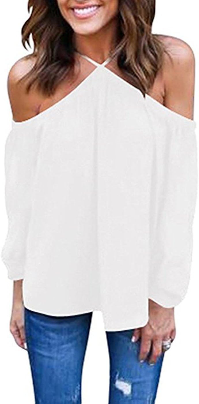 VemvanWomen's Spaghetti Halter Off The Shoulder Blouse Long Sleeve Shirt Tops