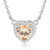 Dlismno 925 Silver Plated Dainty Birthstone Necklace for Women, 5A Heart Cubic Zirconia Pendant, Birthday Anniversary Valentine's Gifts for Her, 18-20 Inches