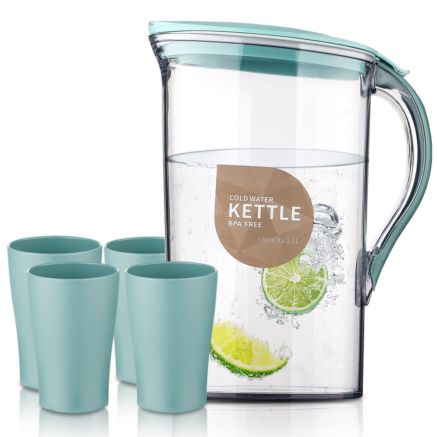 Berglander Fridge Door Water Pitcher With Lid And 4
