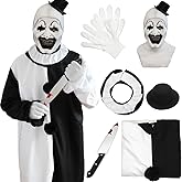 Syukakin Clown Costume Halloween Cosplay Black and White Clown Jumpsuit Outfit With Mask Accessories Set