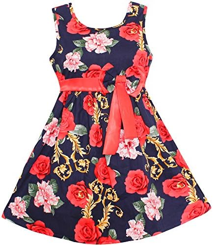 Shybobbi Girls Dress Hot Lemon Print Cotton Belt Party Pageant Casual Children Clothes (14, Z-Black)