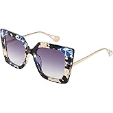 FEISEDY Sunglasses Womens Trendy, Oversized Square Shades, Pearl Inlay Cat Eye Frame UV400 Protection B2625