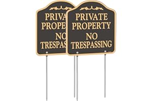 YHAIATTA Large (2 Pack) No Trespassing Signs Private Property, Metal, Aluminum, Includes Metal Yard Stakes for Easy Installation, 12x12 Inches