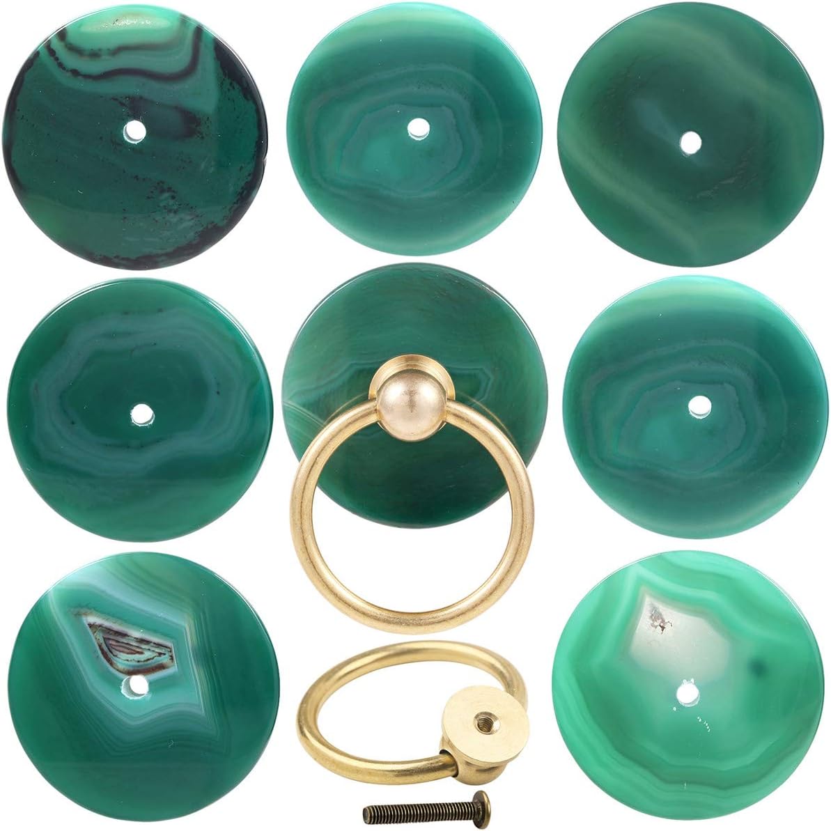 mookaitedecor Set of 3 Drilled Green Agate Slice Drawer Cabinet Knob with Screw Decoration Furniture Chest of Drawers Wardrobe Cupboard Push Handle - Image 4
