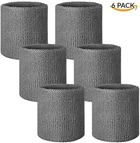 Sweatband Headbands Athletic Wristband Set, Sweat Absorbing Sport Headband Non Slip for Men Women Running, Basketball, Football, Tennis, Cardio, Gym Exercise, Workout (6pcs Grey Wristbands)