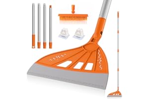 INPACK Magic Air Broom Household Silicone Broom for Floor Cleaning, Multifunctional Floor Squeegee with 60’’ Aluminum Adjustable Handle, Pet Hair for Glass, Fine Dust, Hair, Liquids (Orange)