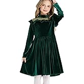 Happy Cherry Girls Christmas Velvet Dress Vintage Elegant Long Sleeve Party Dress with Lace Trim (Red, 6-12 Years)