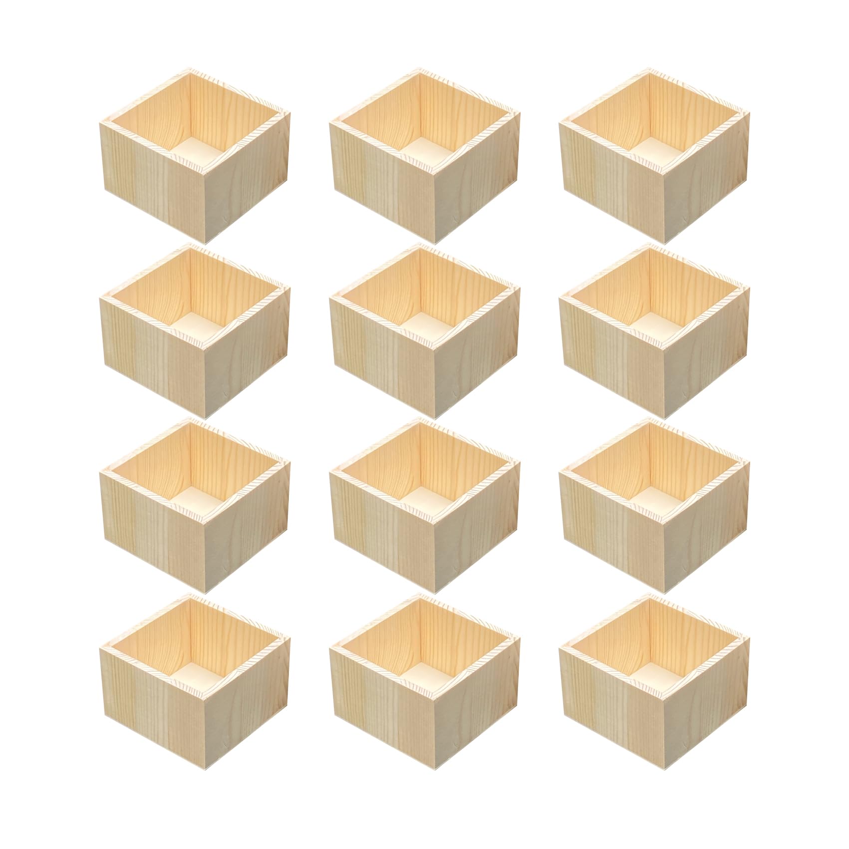 Photo 1 of 12 Pack 4.7 Inch Square Wood Box Unfinished Small Wooden Boxes for Crafts (Outer 4.7X 4.7X 3 in,Interior 4 x 4 x 2.9 in)